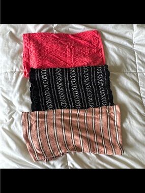 American Eagle Outfitters Pink, Black & Blush Ribbed Tube Tops Set